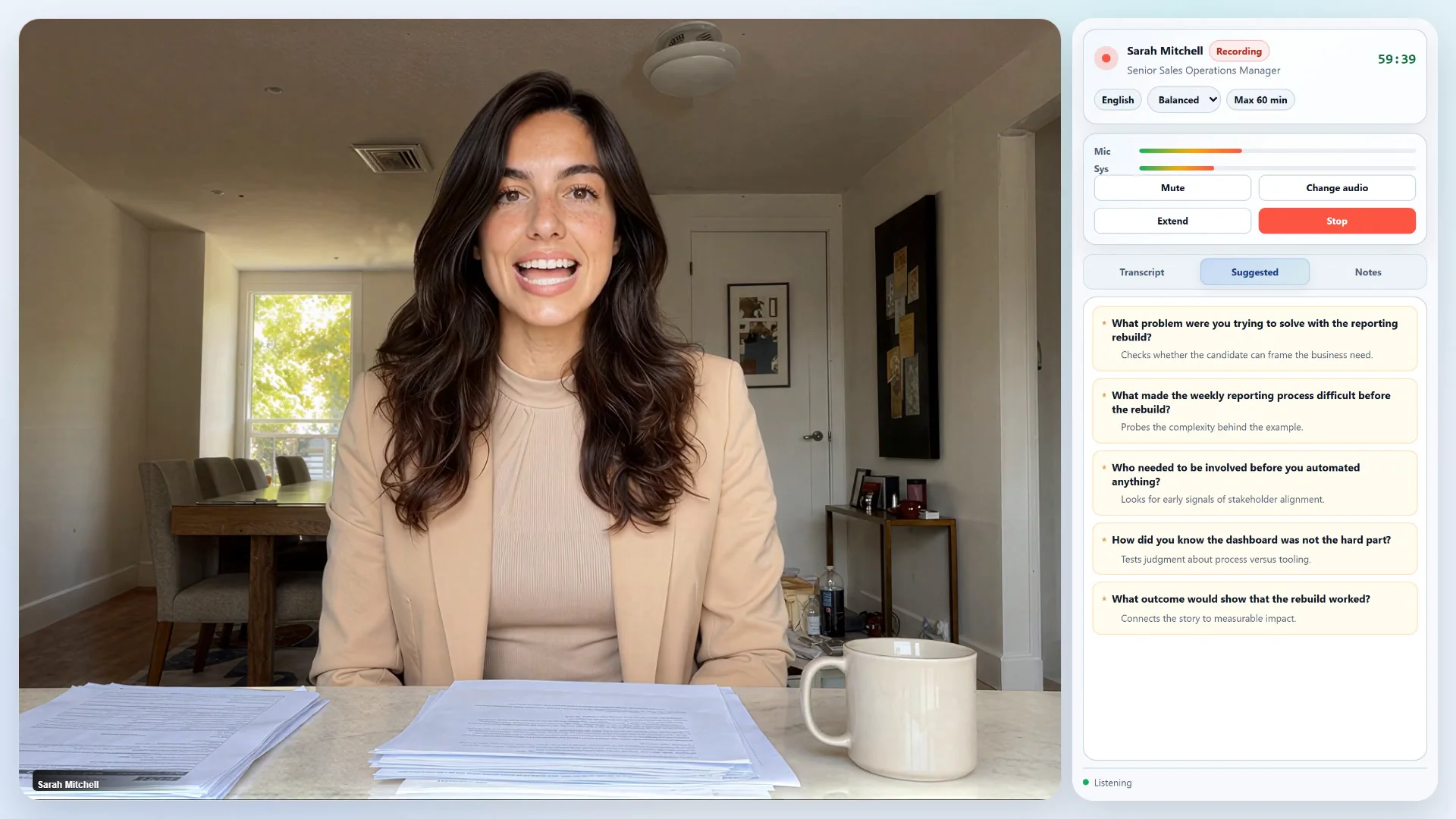 AI Interview Analyzer dashboard showing interview analysis